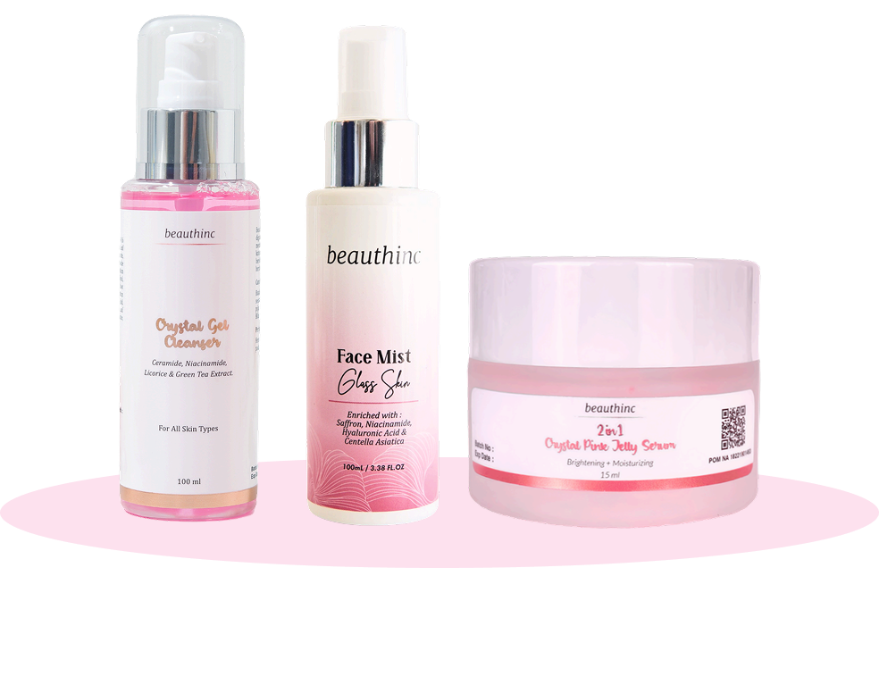 Bundling Crystal Glass Skin (Face Mist Glass Skin + 2 in 1 Crystal Pink Jelly Serum + Crystal Gel Cleanser)